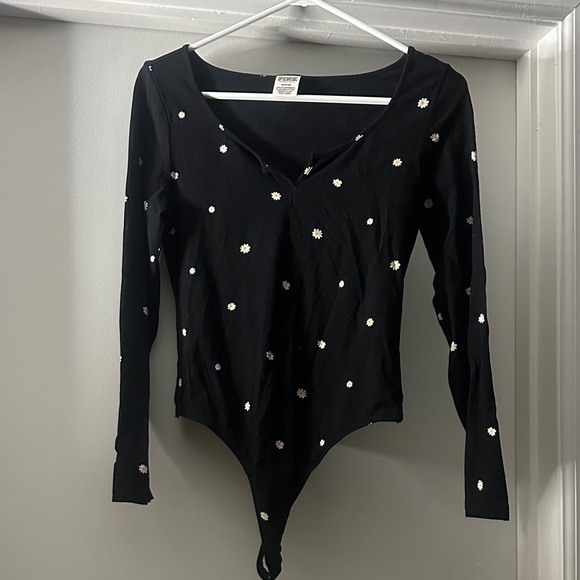PINK Victoria's Secret Tops - PINK Victoria's Secret Black Daisy Bodysuit